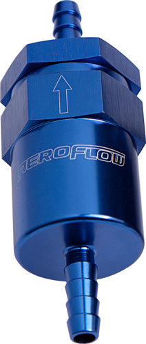 BILLET FUEL FILTER 1/2" BARB BLUE 30 MICRON FILTER