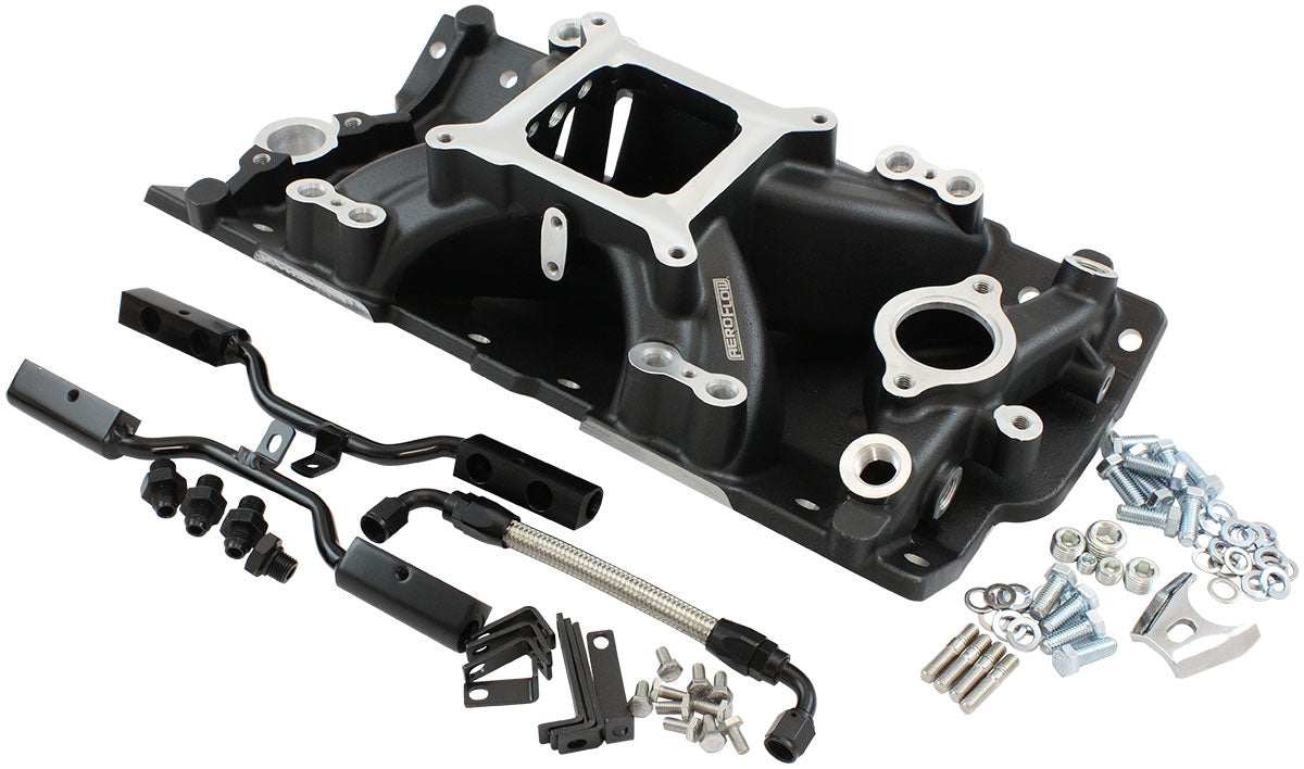 SBC EFI AIR GAP INTAKE MANIFOLSINGLE PLANE CHEV 350 BLACK