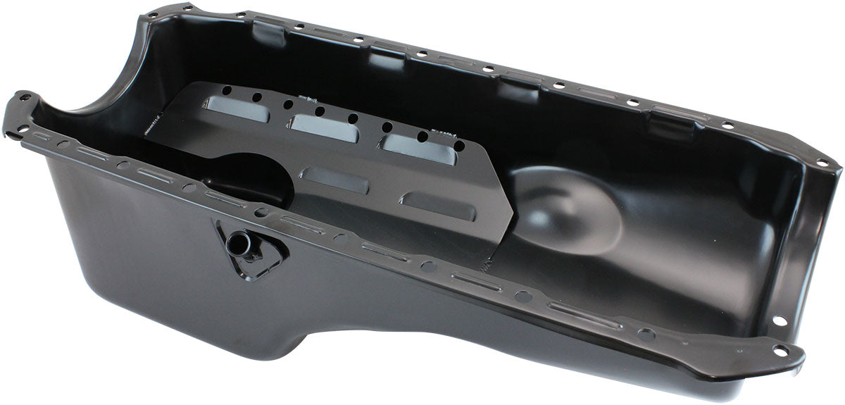 STEEL STOCK OIL PAN BBC BLACK RH/SIDE DIPSTICK REAR SUMP