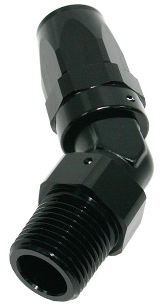 Male 3/8 NPT 45 Deg to -6 Hose Black