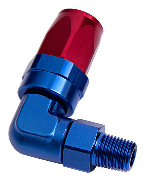 MALE 1/4" NPT 90 DEG TO -6AN BLACK FULL SWIVEL 90 DEG