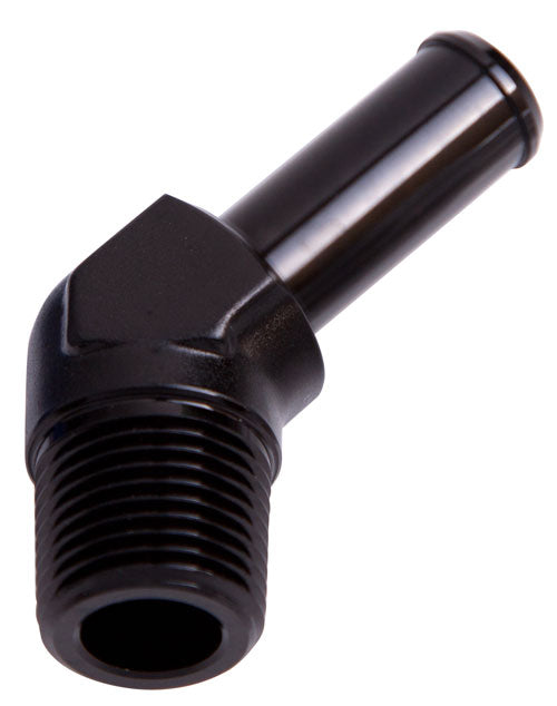 45 DEG 3/8" NPT TO 5/8" BARB BLACK MALE TO MALE