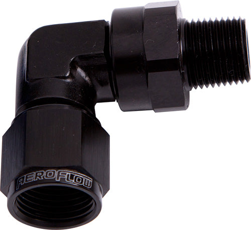 90 DEG 1/4" NPT TO -4AN BLACK FEMALE SWIVEL NUT